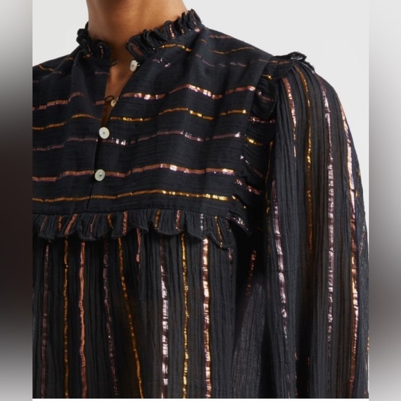 FARM RIO Metallic Striped Ruffle Top in size XS - Picture 4 of 12